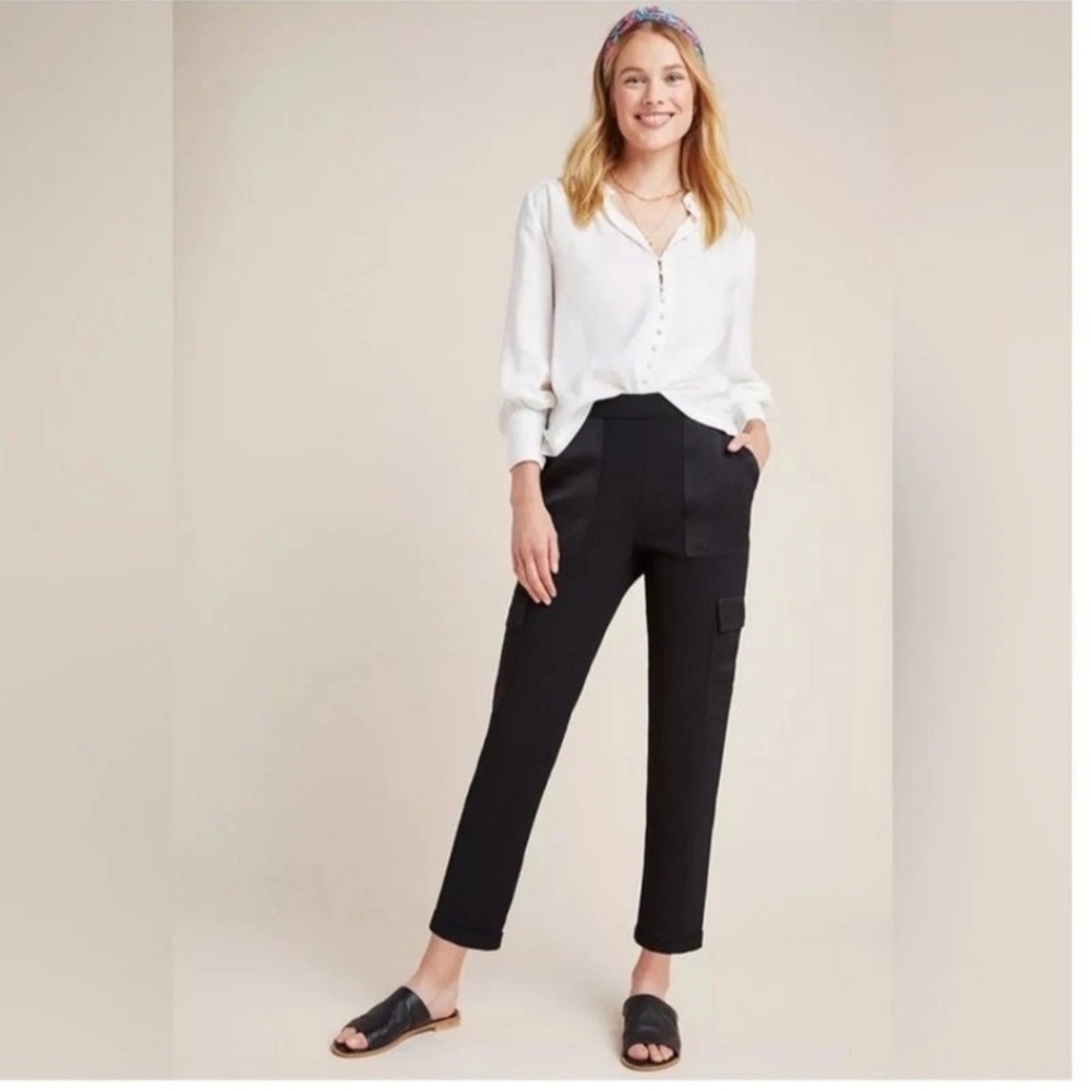 Anthro Maeve Pull On Elastic Waist Cargo Pants Crepe M